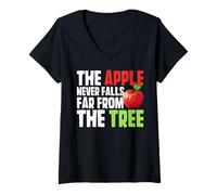 Femme La Pomme ne Tombe jamais Loin de la Pomme d'arbre T-Shirt avec Col en V