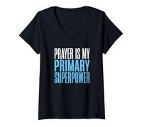 Femme La prière chrétienne est ma dévotion de Foi Superpuissance T-Shirt avec Col en V