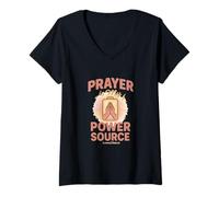 Femme La prière est ma source d'énergie, la foi et l'énergie Minimal Clothing T-Shirt avec Col en V