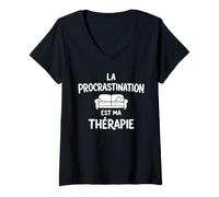 Femme La Procrastination Est Ma Thérapie Procrastinateur Humour T-Shirt avec Col en V