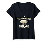Femme La Procrastination Est Ma Thérapie Procrastinateur Humour T-Shirt avec Col en V
