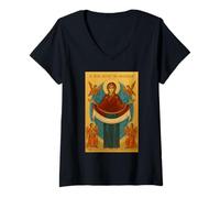 Femme La Protection de la Très Sainte Mère de Dieu - Theotokos T-Shirt avec Col en V