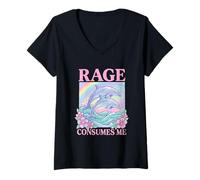 Femme La Rage de Jolis Dauphins me Consume Un drôle d'arc-en-Ciel Sarcastique T-Shirt avec Col en V