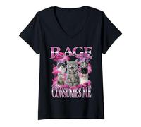 Femme La Rage me Consomme Un mème Amusant sur Un Chat Bootleg T-Shirt avec Col en V