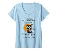 Femme La Raison pour laquelle Je suis Vieux et Sage est Parce Que Dieu m'a protégé T-Shirt avec Col en V