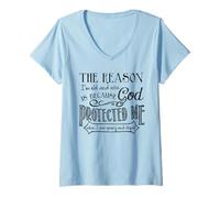 Femme La Raison pour laquelle Je suis Vieux et Sage est Parce Que Dieu m'a protégé T-Shirt avec Col en V