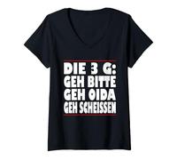 Femme La règle 3G Geh Bitte Geh Oida Geh Scheissen. T-Shirt avec Col en V
