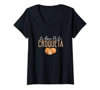 Femme La Reina De La Croqueta Plat à Croqueta Amusant Amoureux de Croquettes T-Shirt avec Col en V