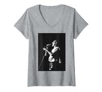 Femme La Reine Freddie Mercury Chante en Direct Lors de la tournée NEC Arena The Works T-Shirt avec Col en V