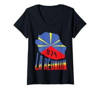 Femme la reunion 974 idée cadeau symbole drapeau réunionnais T-Shirt avec Col en V