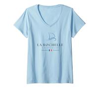 Femme La Rochelle Yacht Club Marina Baie de Gascogne France Voile T-Shirt avec Col en V