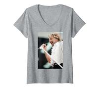 Femme La Rock Star Rod Stewart de Faces at Villa Park 1995 T-Shirt avec Col en V