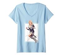 Femme La Rockstar emblématique de Dolly Parton T-Shirt avec Col en V, Bleu Céleste, XXL