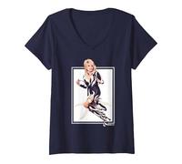 Femme La Rockstar emblématique de Dolly Parton T-Shirt avec Col en V, Bleu Marine, L
