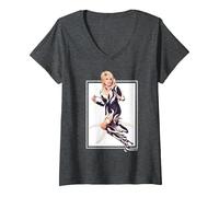 Femme La Rockstar emblématique de Dolly Parton T-Shirt avec Col en V, Chiné Foncé, L