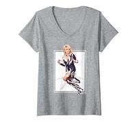 Femme La Rockstar emblématique de Dolly Parton T-Shirt avec Col en V, Gris Chiné, XL