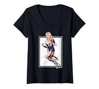 Femme La Rockstar emblématique de Dolly Parton T-Shirt avec Col en V, Noir, L