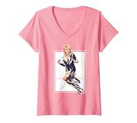 Femme La Rockstar emblématique de Dolly Parton T-Shirt avec Col en V, Rose, L