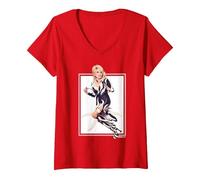 Femme La Rockstar emblématique de Dolly Parton T-Shirt avec Col en V, Rouge, XXL