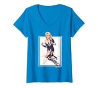 Femme La Rockstar emblématique de Dolly Parton T-Shirt avec Col en V, Saphir, XL