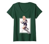 Femme La Rockstar emblématique de Dolly Parton T-Shirt avec Col en V, Vert Forêt, S