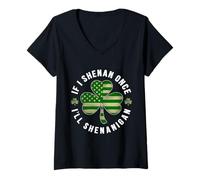 Femme La Saint-Patrick, si Je Fais Shenan Une Fois, Je Ferai Shenanigan Clover T-Shirt avec Col en V