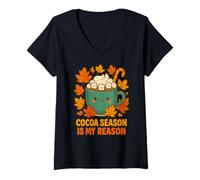 Femme La Saison du Cacao est ma Raison Tasse d’Automne T-Shirt avec Col en V