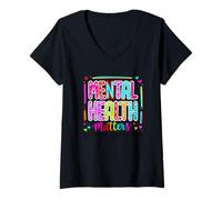 Femme La santé mentale compte l'autonomisation des messages positifs T-Shirt avec Col en V