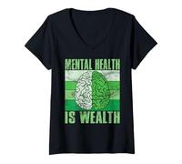 Femme La santé mentale est la Richesse La santé mentale T-Shirt avec Col en V