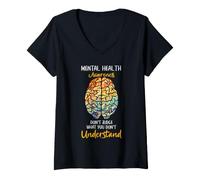 Femme La santé mentale ne Juge Pas ce Que Vous ne comprenez Pas Le Cerveau T-Shirt avec Col en V