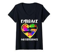 Femme La Semaine de Sensibilisation à l'Autisme accepte nos différences T-Shirt avec Col en V