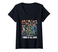 Femme La Sensibilisation à l'Autisme célèbre Les Esprits de Toutes Sortes T-Shirt avec Col en V