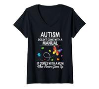 Femme La sensibilisation à l'autisme n'est pas livrée avec le manuel « Never Mom Give Up » T-Shirt avec Col en V