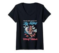Femme La Seule Chose Plus Rapide Que Mon Ski, C'est Mon Attitude d T-Shirt avec Col en V