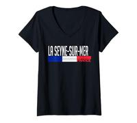 Femme La Seyne-sur-Mer Drapeau France Fierté de la Ville T-Shirt avec Col en V