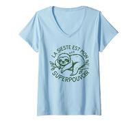 Femme La Sieste Est Mon Superpouvoir Humour Paresseux et Détente T-Shirt avec Col en V