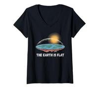 Femme La Terre est Plate, mème Amusant de théorie Scientifique T-Shirt avec Col en V