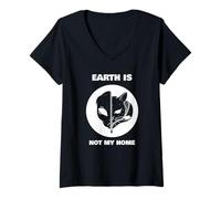 Femme La Terre n'est Pas ma Maison (Cat Alien Graphic) T-Shirt avec Col en V