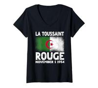 Femme La Toussaint Rouge 1 Novembre 1954 Jour de l'indépendance de l'Algérie T-Shirt avec Col en V