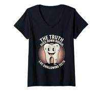 Femme La vérité Pique Avaler des Dents Humour Noir T-Shirt avec Col en V