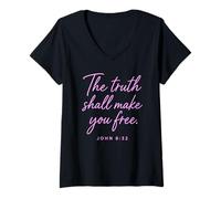 Femme La vérité Vous rendra Libres (Jean 8:32) La Foi, Les Écritures, la Bible T-Shirt avec Col en V