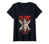 Femme La Victoire sur la Mort Verset biblique chrétien Angel 1 Cor 15:55 T-Shirt avec Col en V