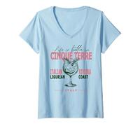 Femme La vie aux Cinque Terre est meilleure sur la Riviera italienne, Ligurie, Italie T-Shirt avec Col en V