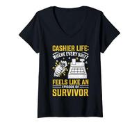 Femme La Vie de caissier où Chaque Quart de Travail Ressemble à Un épisode de Surf T-Shirt avec Col en V