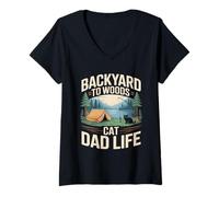 Femme La Vie de Papa de Backyard to Woods Cat T-Shirt avec Col en V