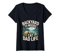Femme La Vie de Papa de Backyard to Woods Cat T-Shirt avec Col en V