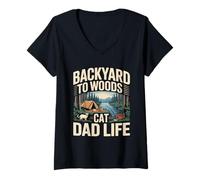 Femme La Vie de Papa de Backyard to Woods Cat T-Shirt avec Col en V