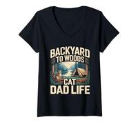 Femme La Vie de Papa de Backyard to Woods Cat T-Shirt avec Col en V