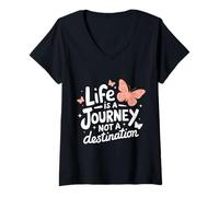 Femme La Vie de Papillon est Un Voyage, Pas Une Destination T-Shirt avec Col en V