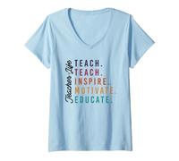 Femme La Vie d'enseignant : Enseigner, Inspirer, motiver, éduquer T-Shirt avec Col en V